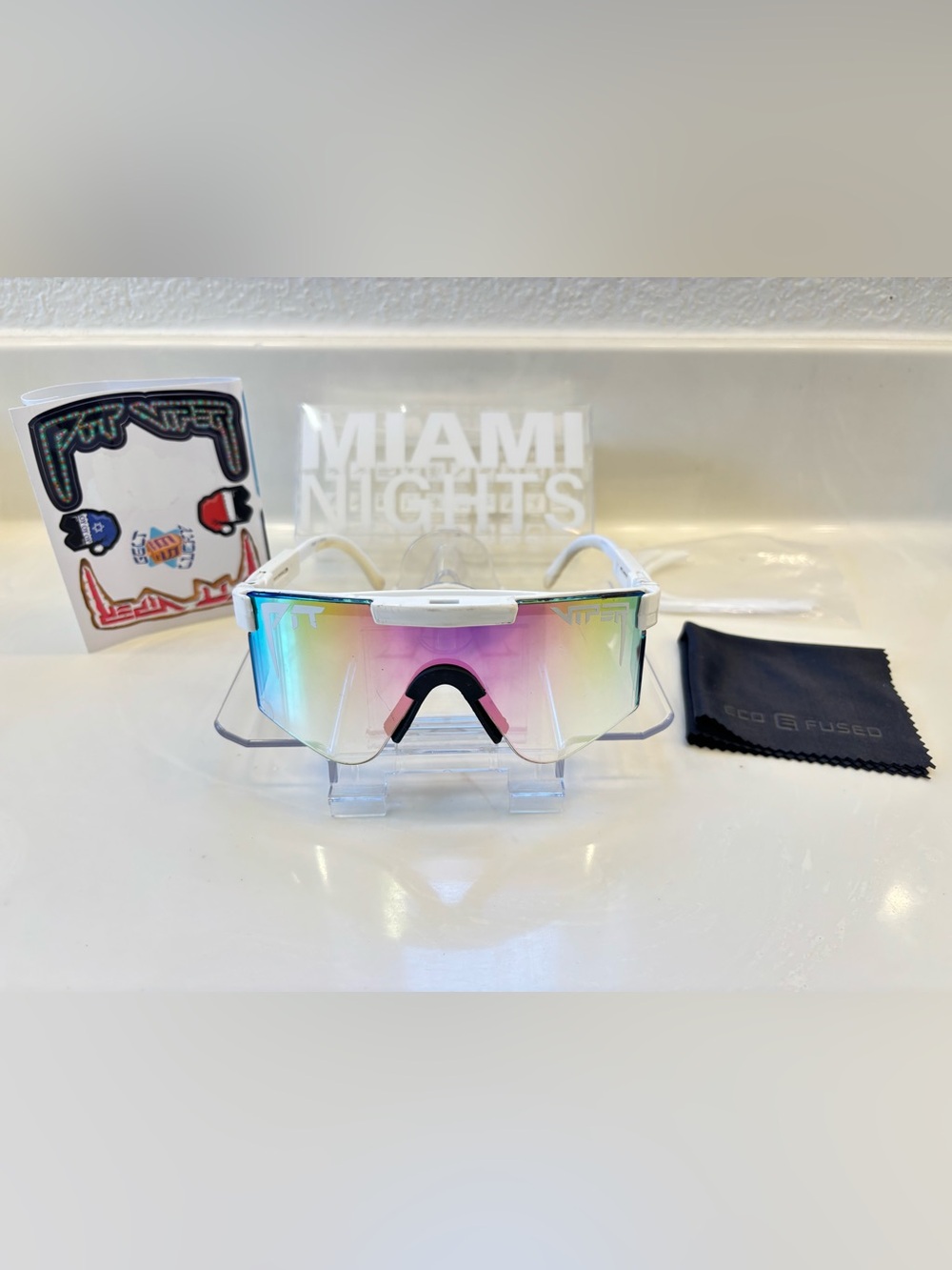 Miami lights Polarized PIT VIPER SG White Frame Mirrored Multicolor Lens UV400